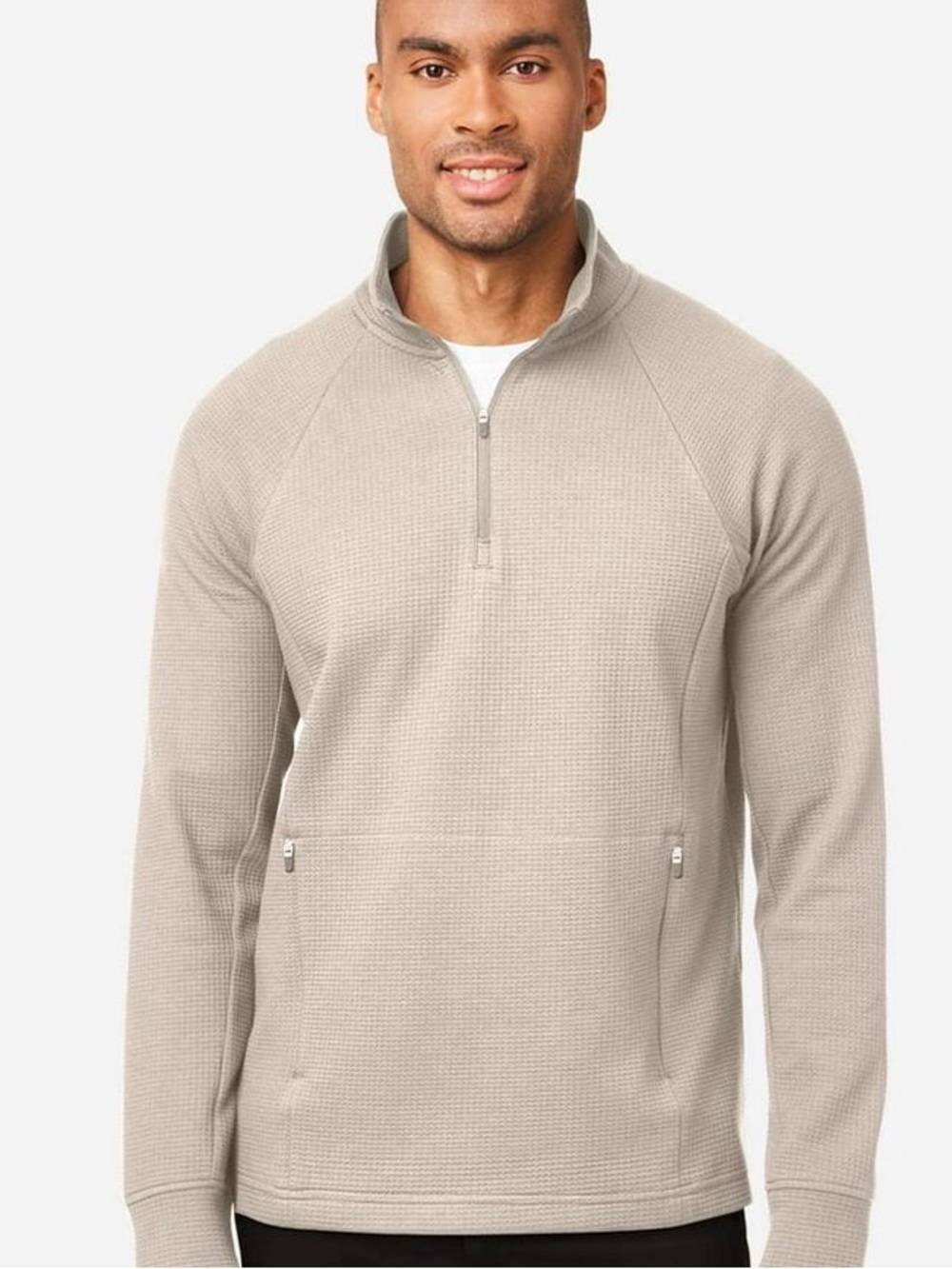 North End‎ Men's Size Medium Rhythm Waffle Quarter-Zip Pullover Oatmeal Beige